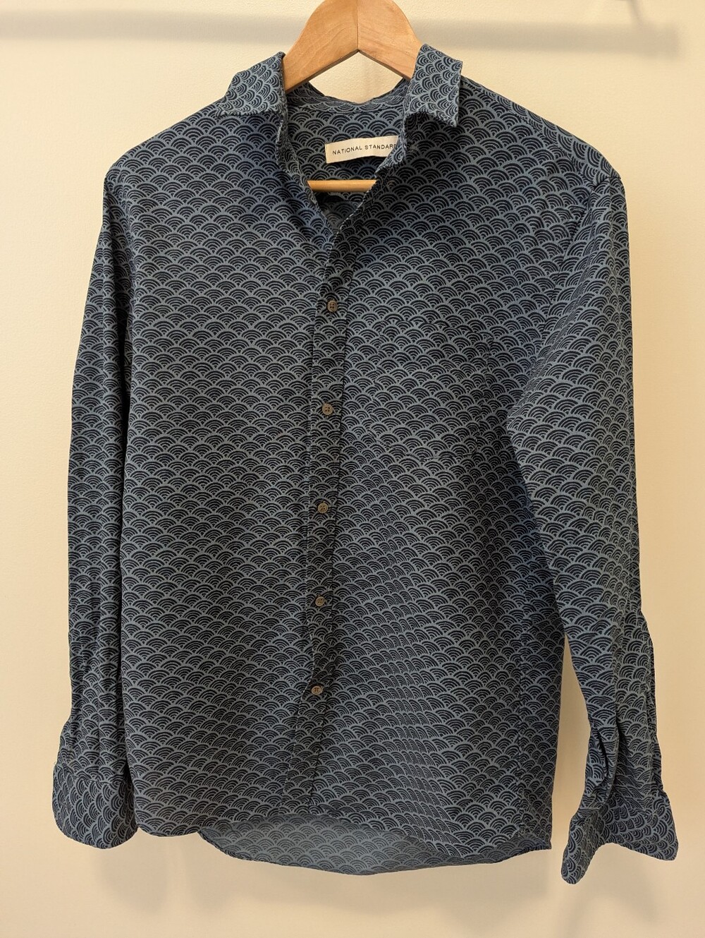Men's Navy Patterned Long-Sleeve Shirt